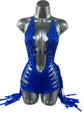 ROYAL BLUE BODYSUIT WITH FRINGE