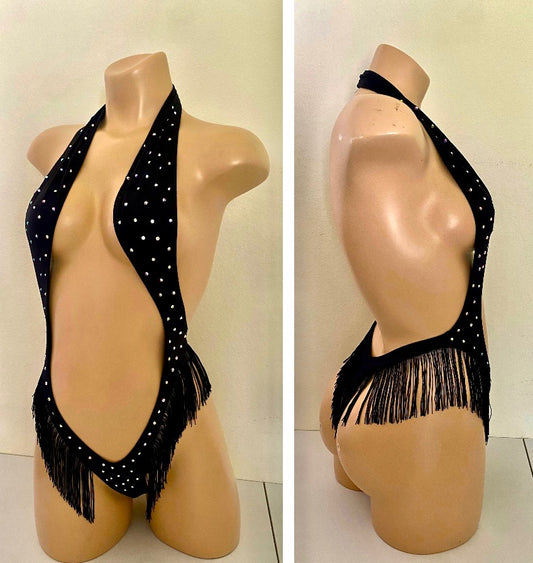 BLACK BODYSUIT WITH FRINGE
