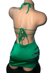 GREEN AND PURPLE MESH FEATHER DRESS