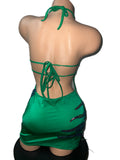 GREEN AND PURPLE MESH FEATHER DRESS