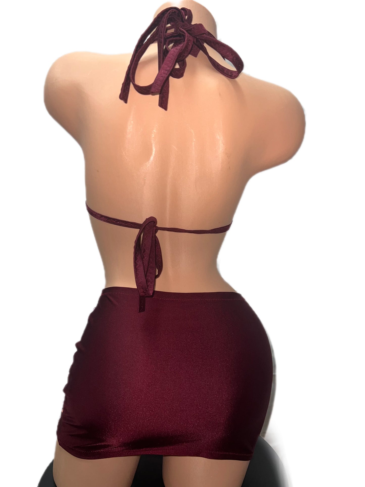 BURGUNDY TWO PIECE SKIRT SET