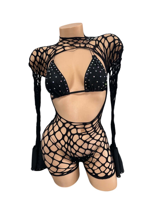 BLACK 3PC NET OUTFIT
