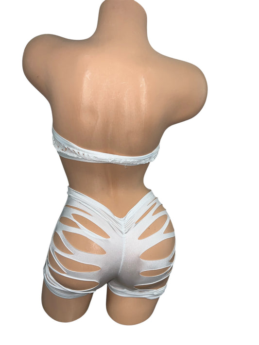 WHITE LACE SHORTS SET