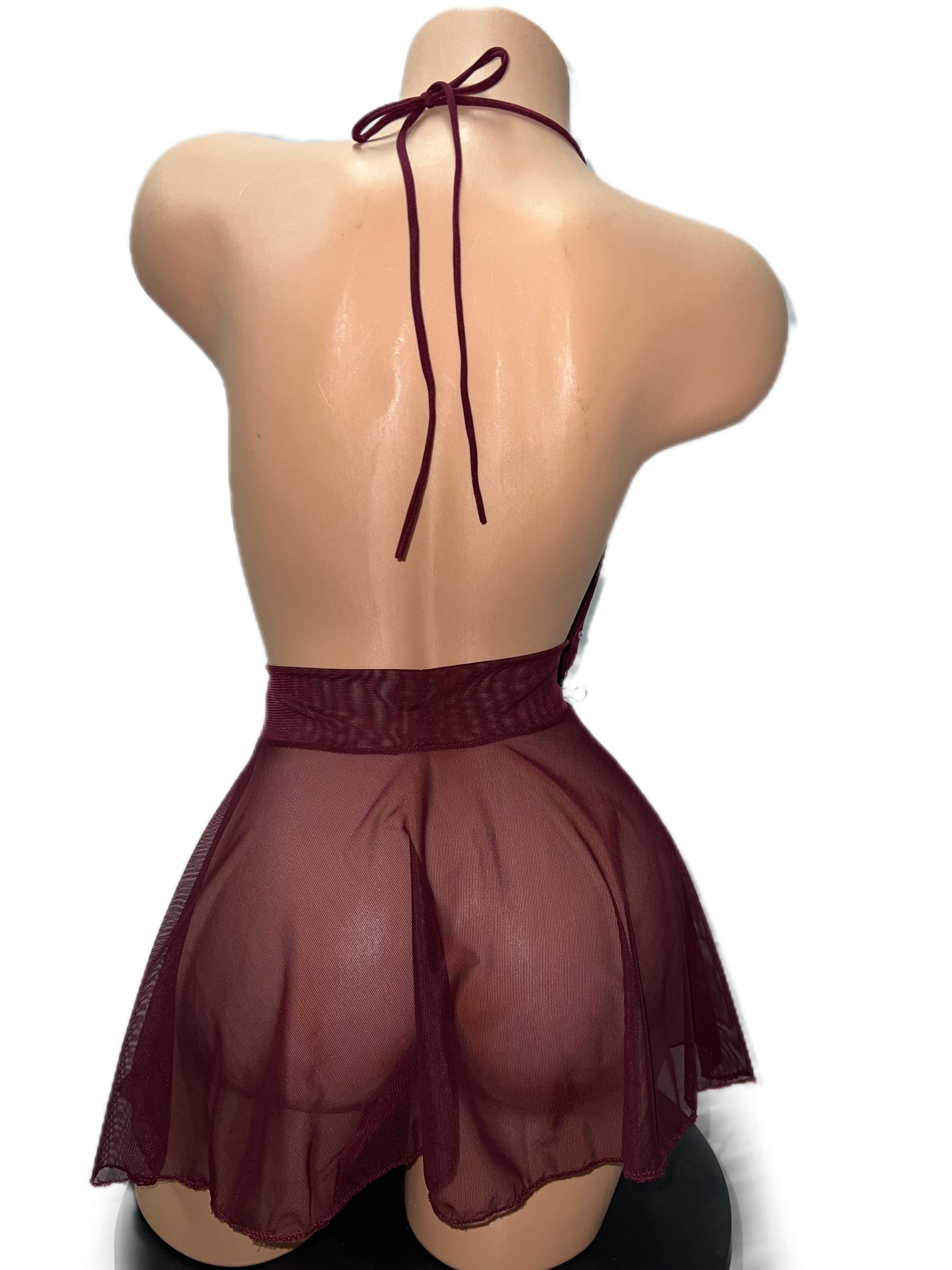 BURGUNDY MESH DRESS