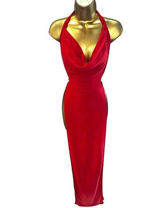 RED GOWN WITH SLITS