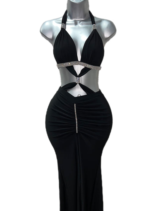 BLACK RHINESTONE GOWN