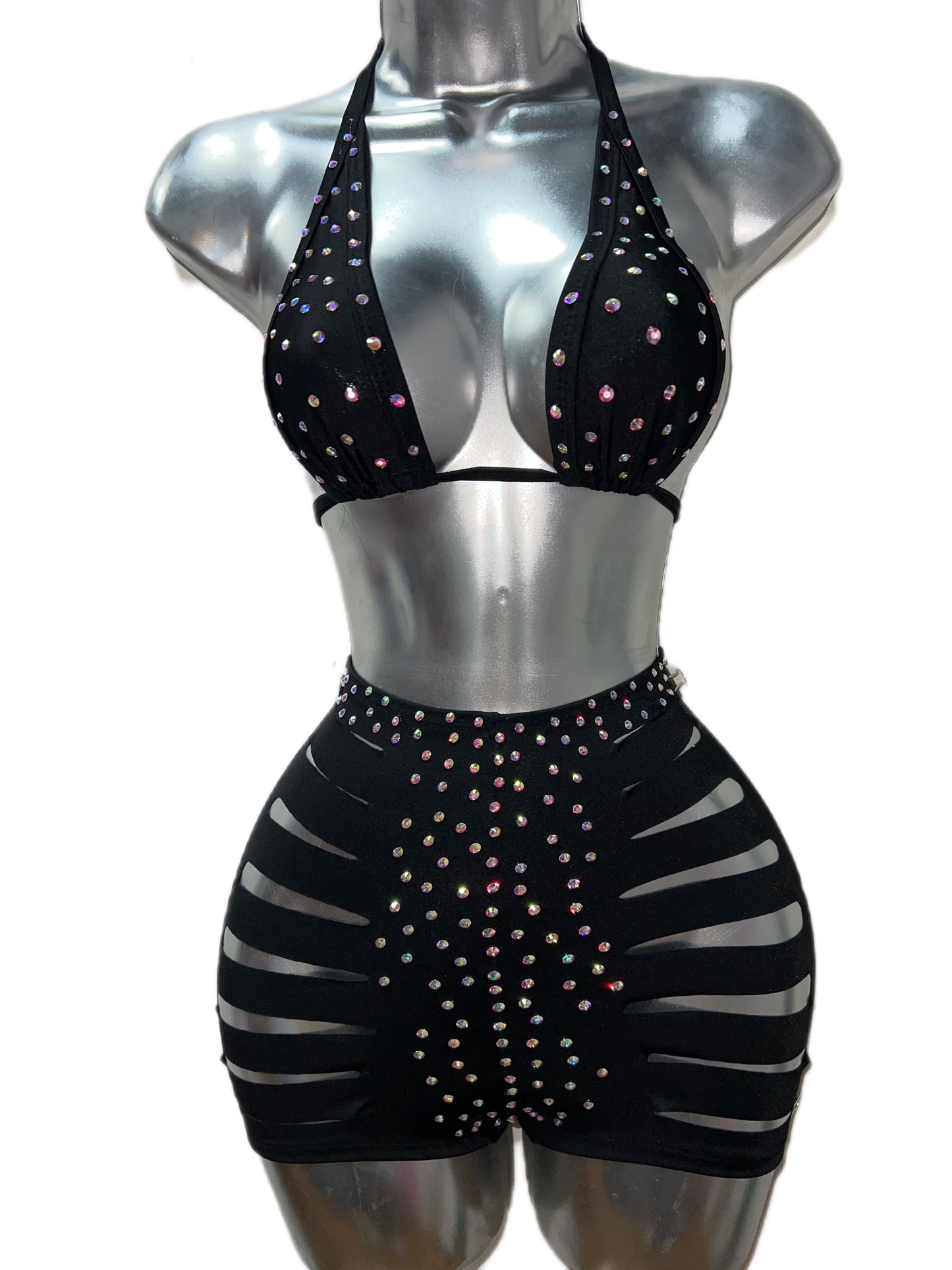 BLACK TWO PIECE SHORTS SET