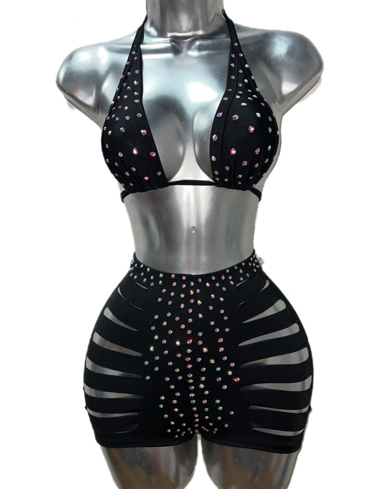 BLACK TWO PIECE SHORTS SET