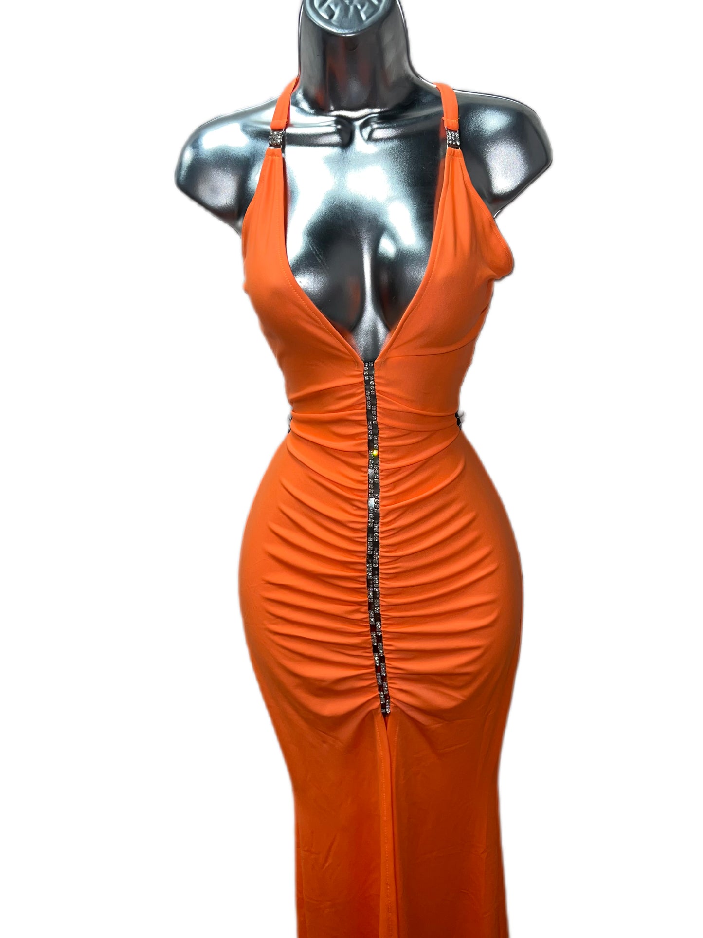 ORANGE GOWN WITH RHINESTONE