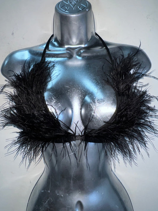 BLACK FUR TRIANGLE TOP