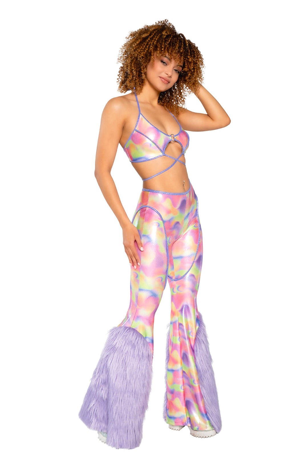 JR218 - Faux Fur Bell-Bottom Pant