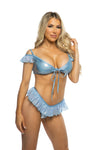 JR176 - Metallic/Coated Fishnet Ruffle Bikini Set