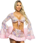 JR174 - Sequin Faux Fur Trimmed Wrap Top