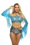 JR237 - Coated Fishnet Flair Sleeve Halter