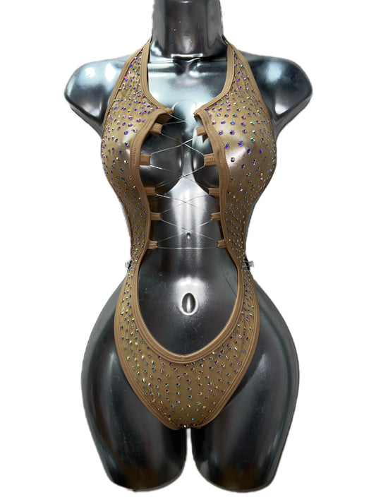 BROWN MESH ONE PIECE