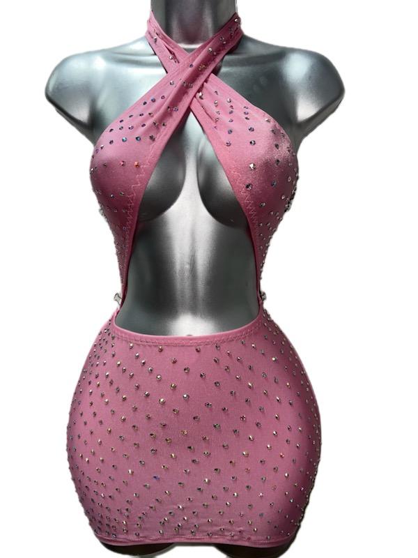 PINK DRESS WITH RHINESTONES
