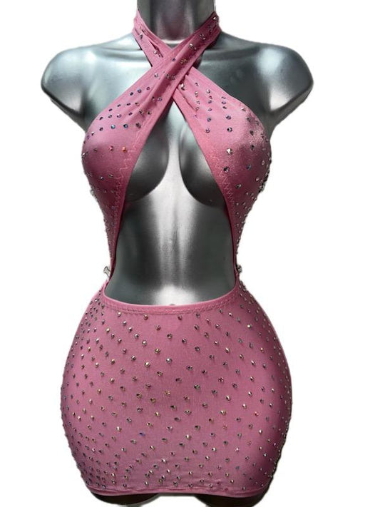 PINK DRESS WITH RHINESTONES