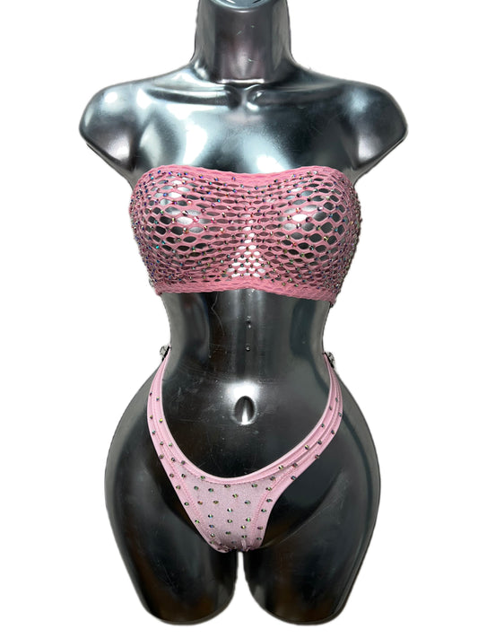 BABY PINK FISHNET TWO PIECE