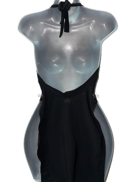 BLACK DRESS WITH RHINESTONE STRAPS