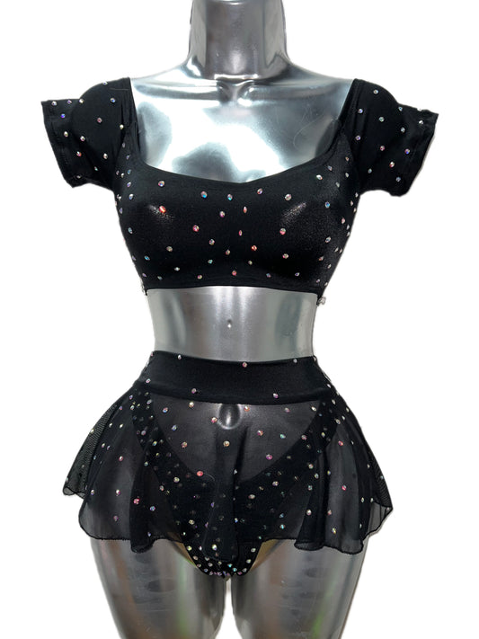BLACK THREE PIECE SKIRT SET