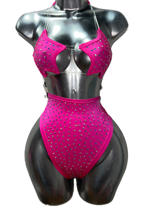 HOT PINK STAR TOP WITH HIGH WAIST BOTTOMS