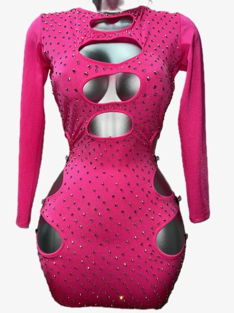HOT PINK DRESS WITH RHINESTONE