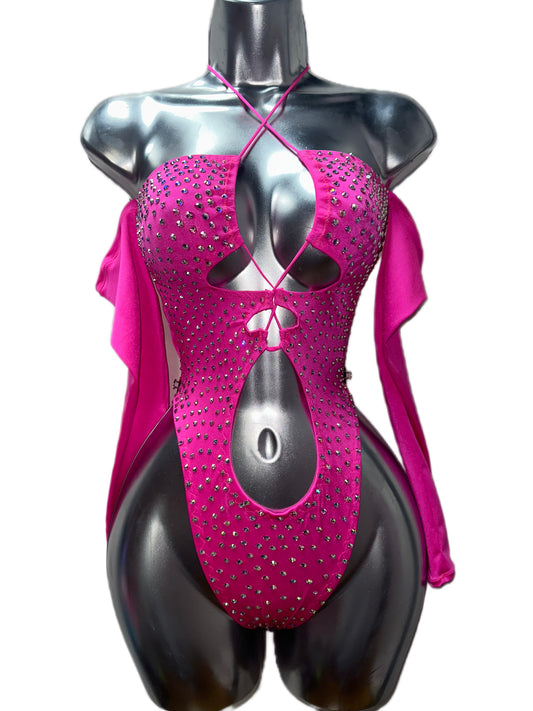 HOT PINK BODYSUIT WITH SLEEVES