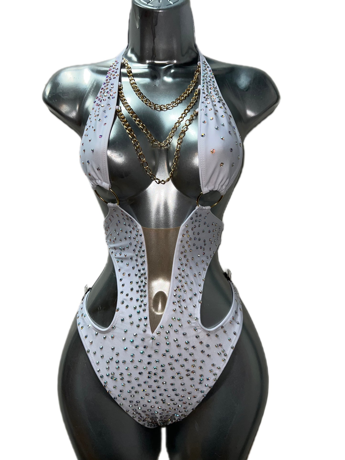 WHITE BODYSUIT WITH CHAINS