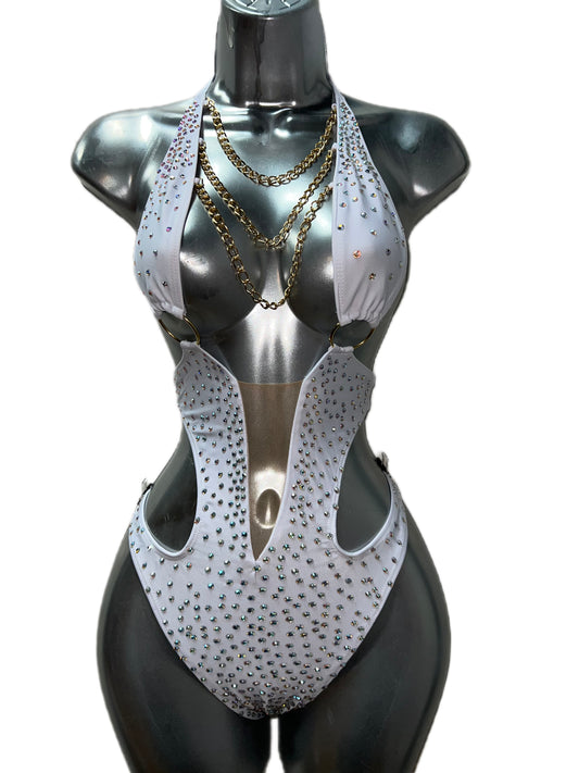 WHITE BODYSUIT WITH CHAINS