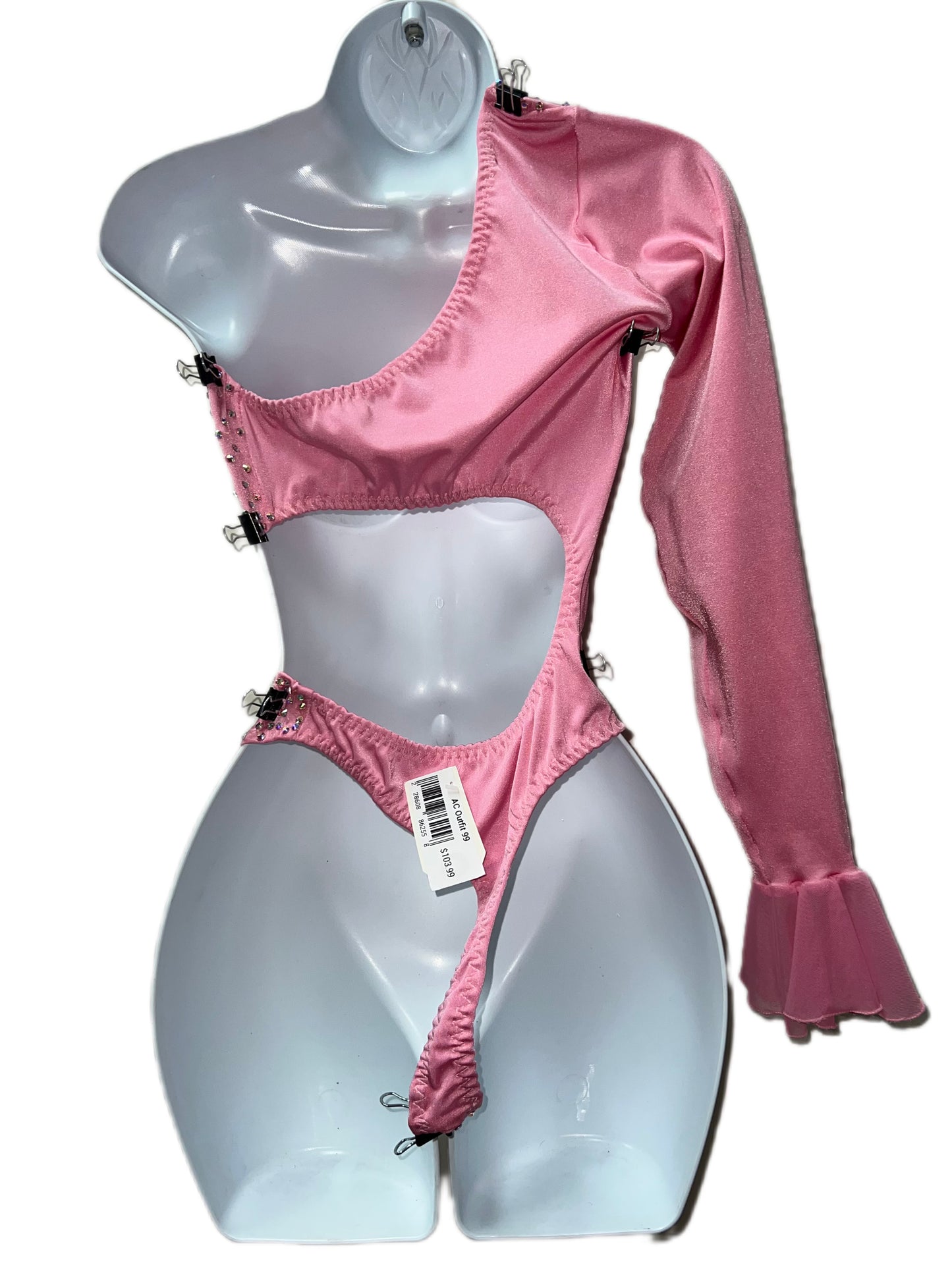 PINK ONE SLEEVE BODYSUIT WITH CUTOUY