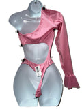 PINK ONE SLEEVE BODYSUIT WITH CUTOUY