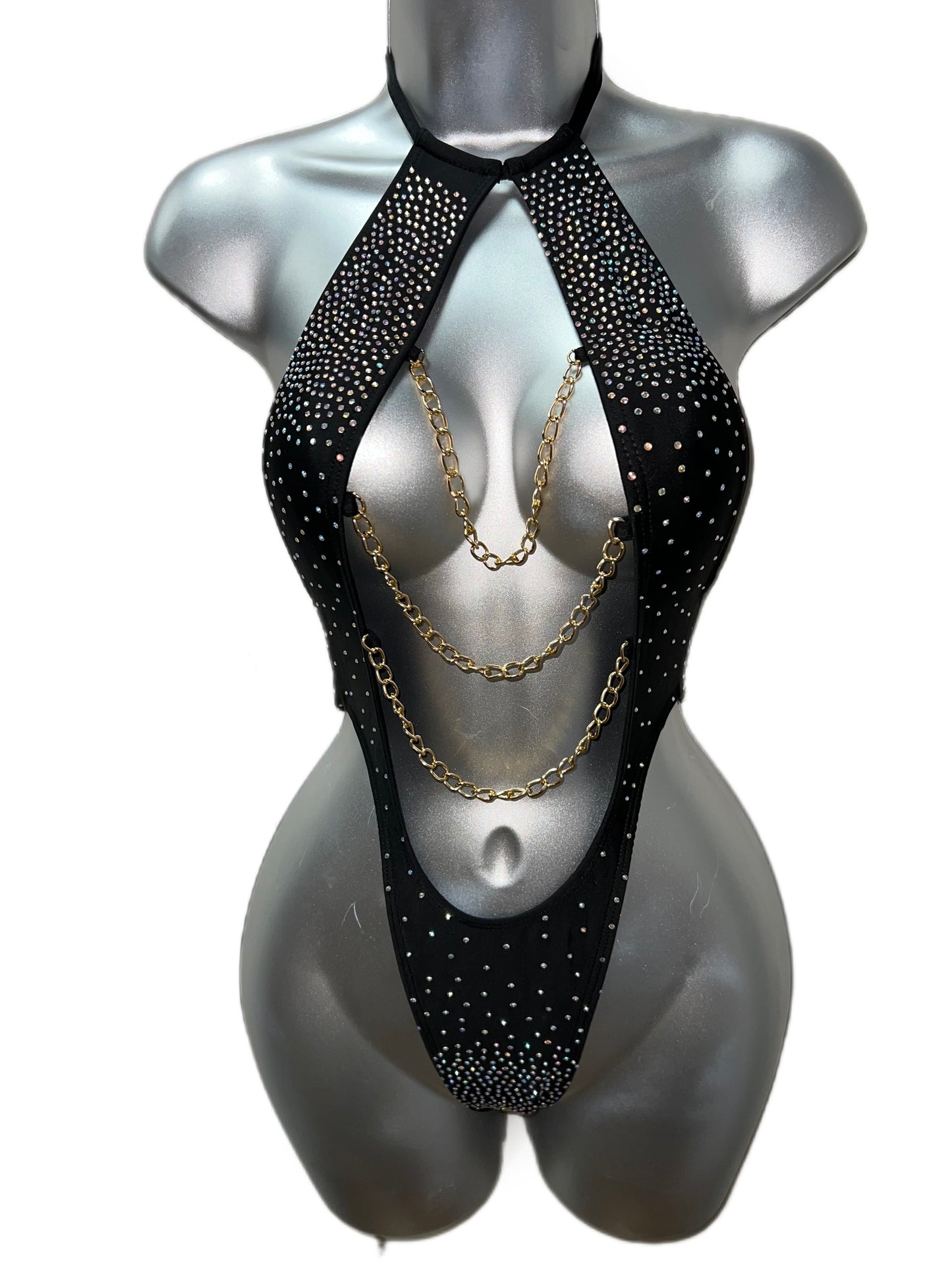 BLACK BODYSUIT WITH CHAINS