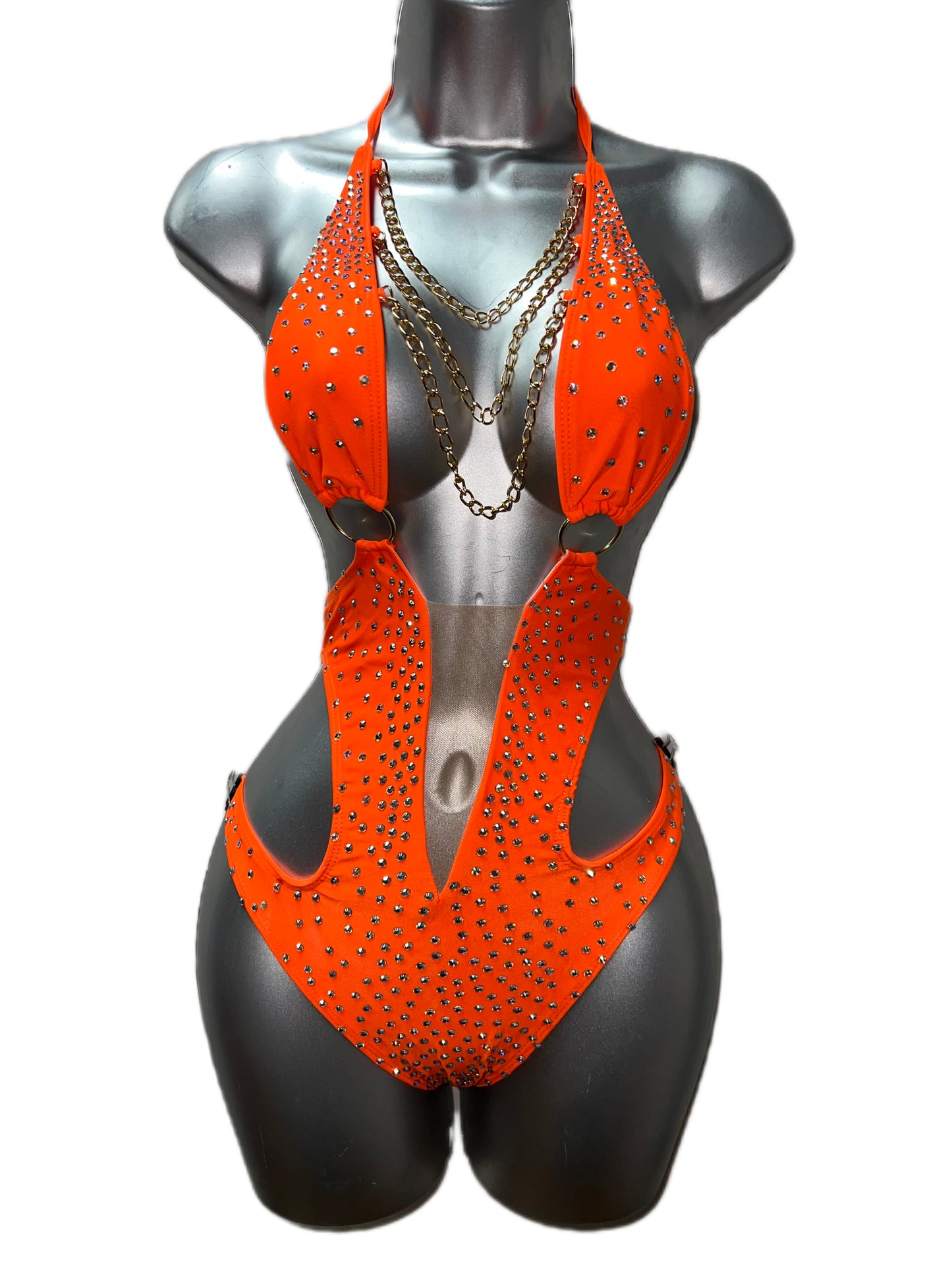 ORANGE BODYSUIT WITH CHAINS