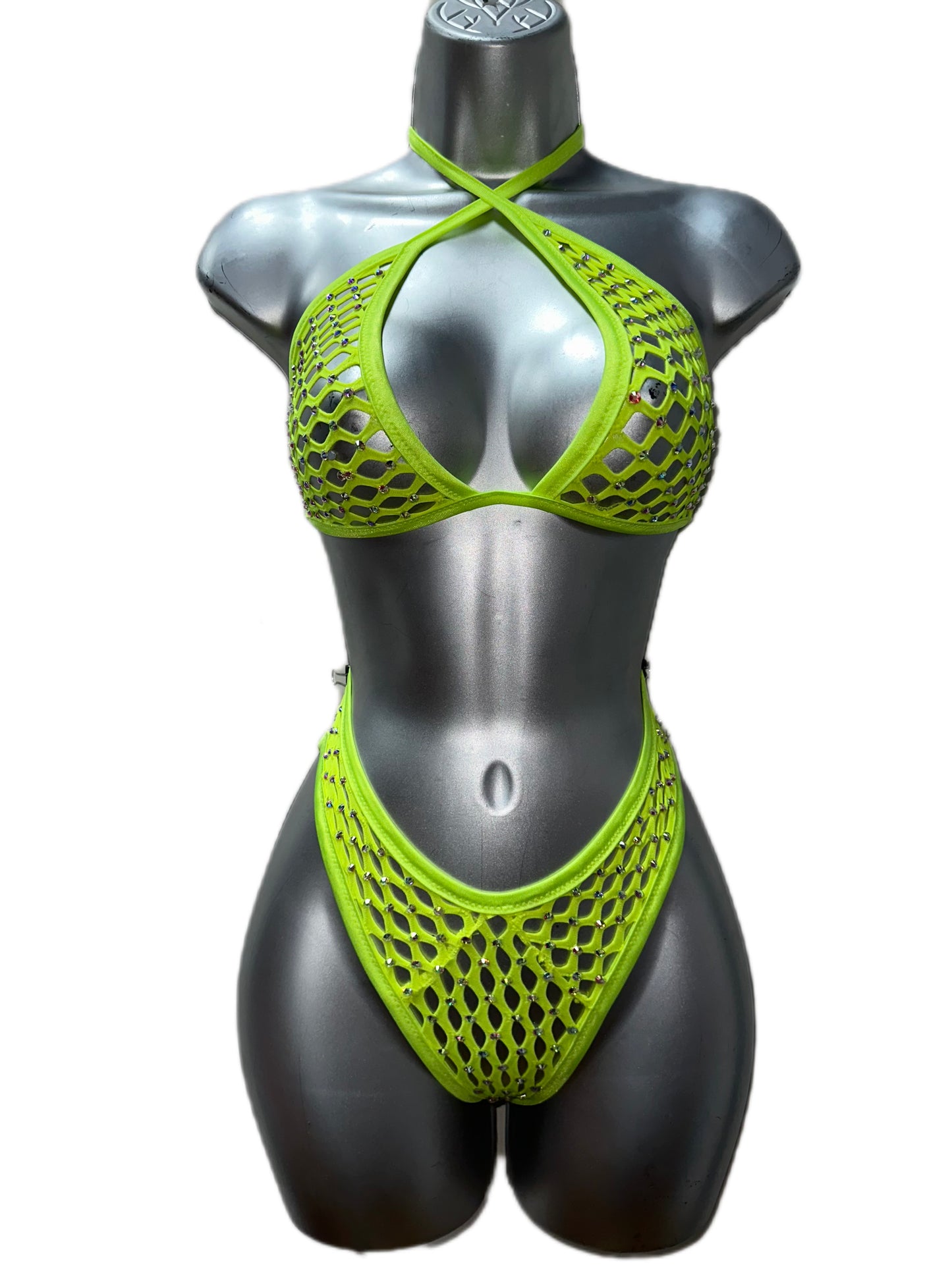 YELLOW FISHNET TWO PIECE SET