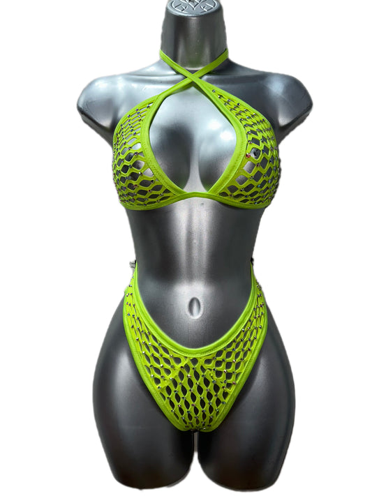 YELLOW FISHNET TWO PIECE SET