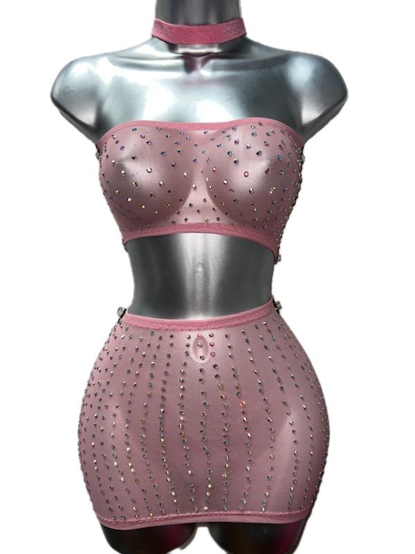 PINK MESH SKIRT SET TWO PIECE