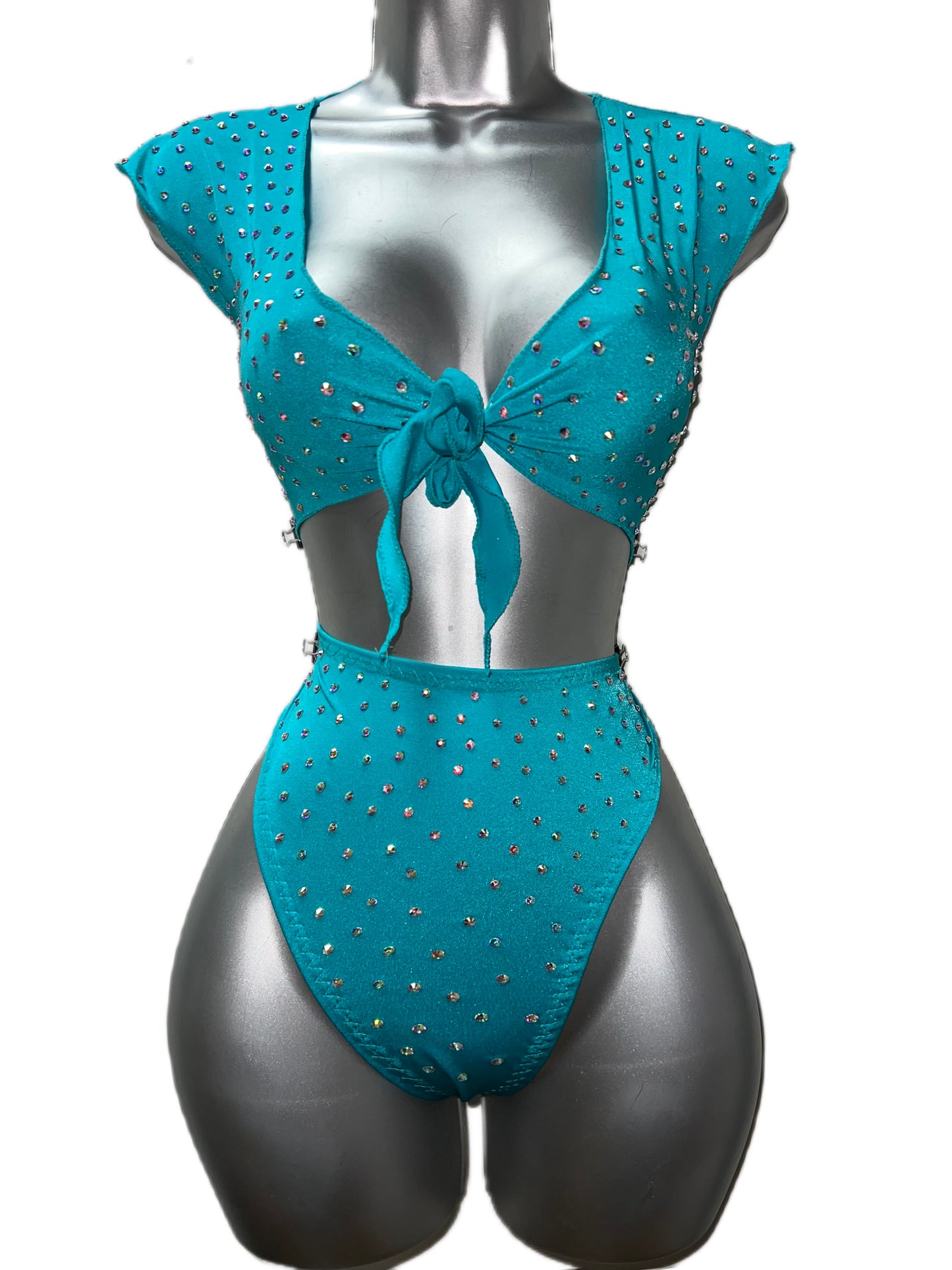 BLUE TIE TOP WITH HIGH-WAIST BOTTOMS