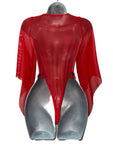 RED DRAPE SLEEVES ONE PIECE