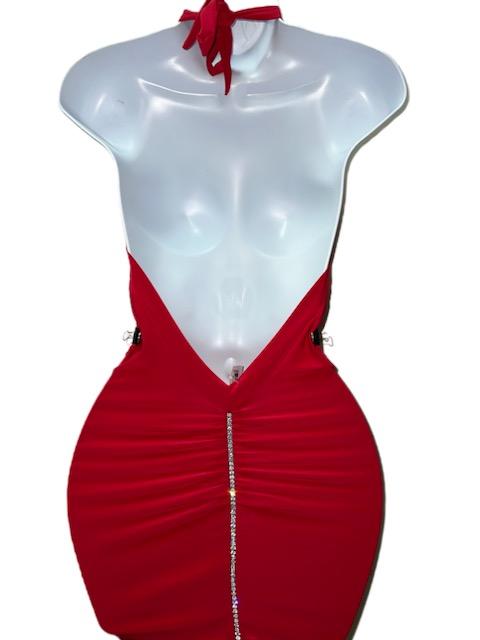 RED DRESS WITH RHINESTONE STRAPS
