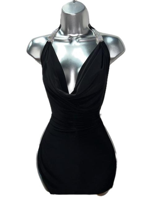 BLACK DRESS WITH RHINESTONE STRAPS