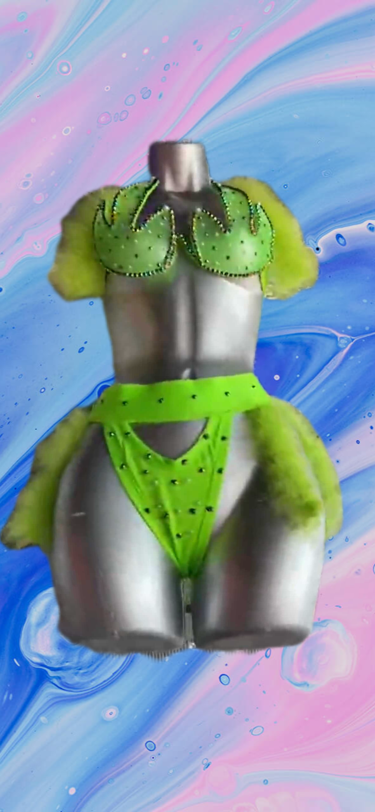 Two Piece Green Feather Bra Set