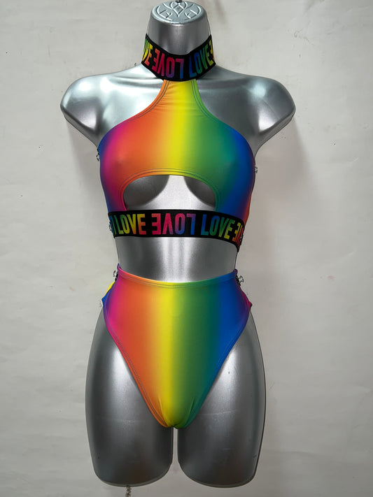 Two Piece Crop Top Pride Mid Waist Set