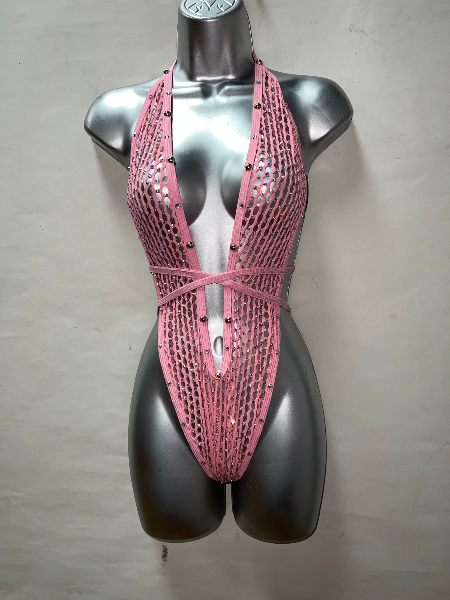 One Piece Pink Rhinestone Ensemble