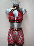 TWO PIECE RED FISHNET SHORTS