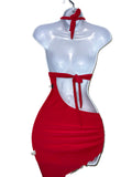 Red Rhinestone Slant Dress