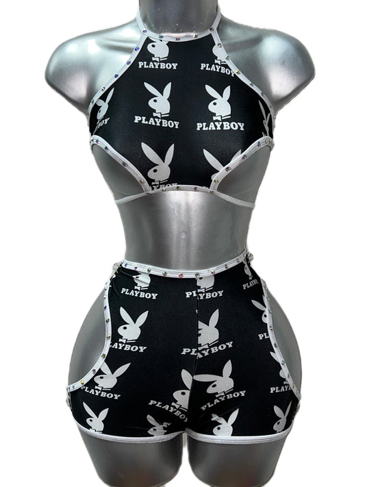 WHITE AND BLACK SHORTS SET