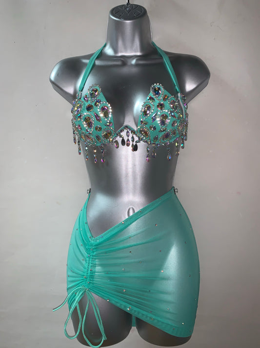 Two Piece Rhinestone Skirt Set