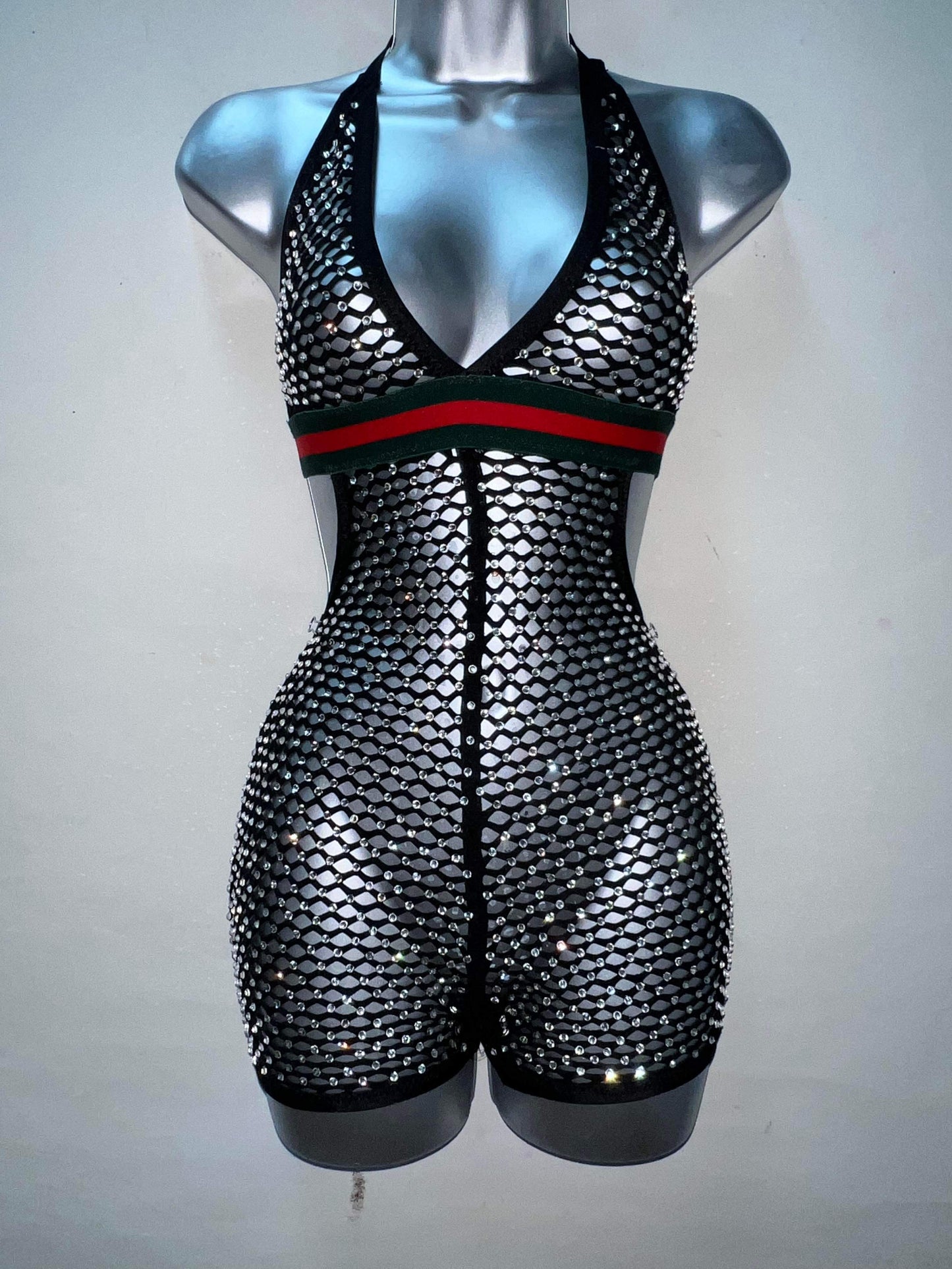 ONE PIECE SHORTS FISHNET WITH RHINESTONES