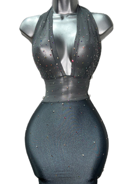 GRAY RHINESTONE DRESS