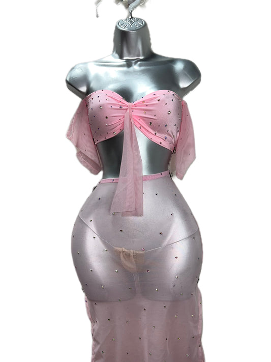 Two Piece Pink Skirt Set